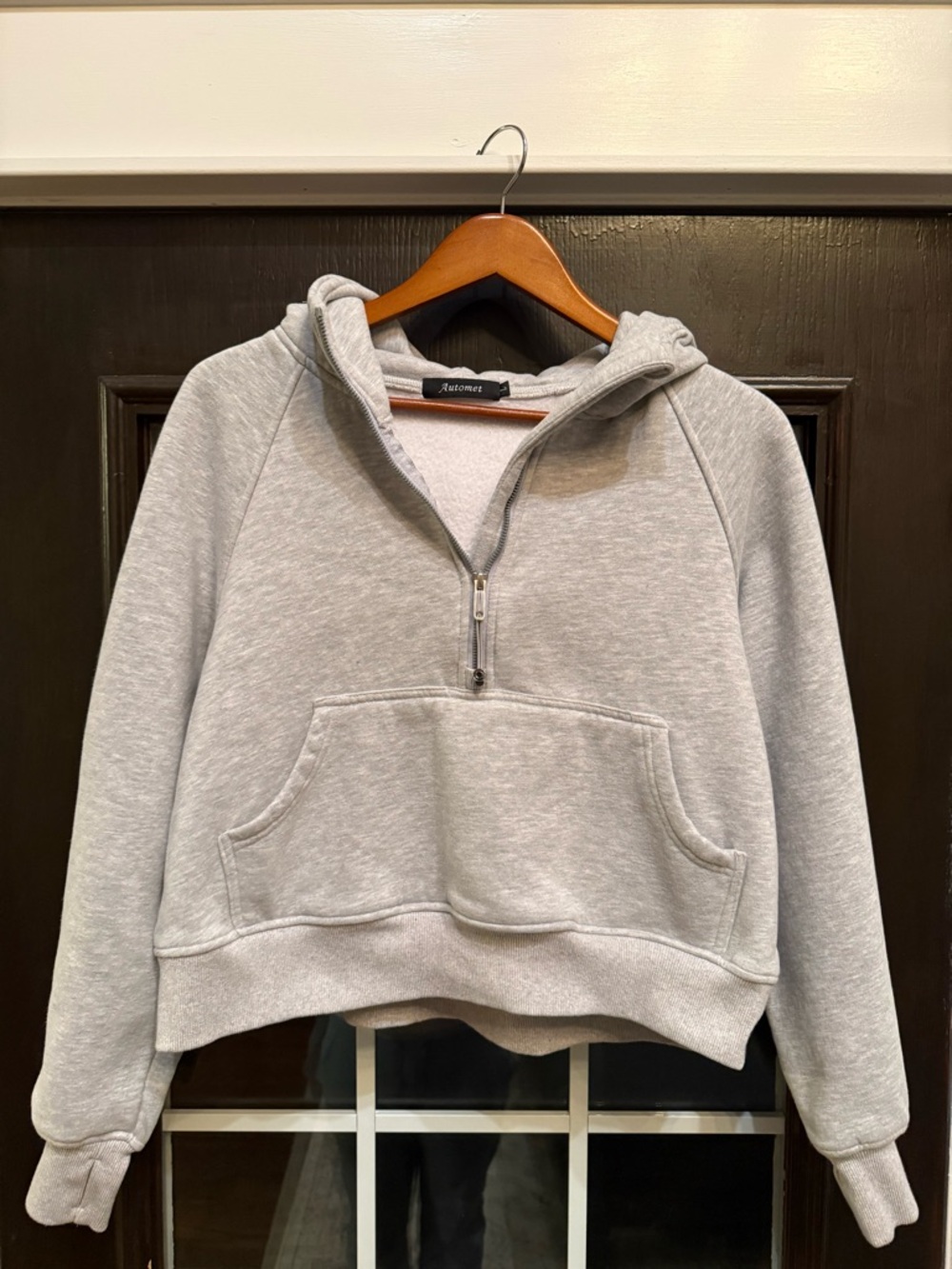 Automet Heather Grey Half-Zip Hooded cropped sweatshirt never dried Large